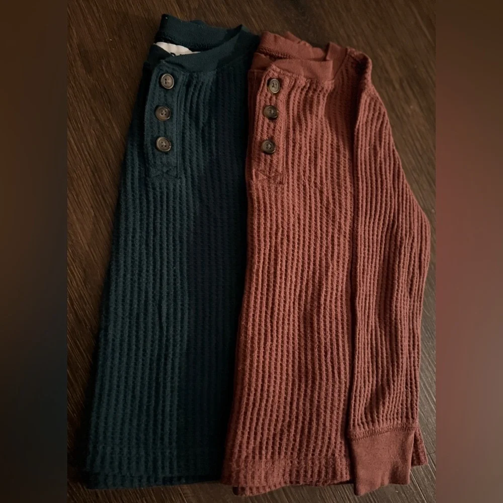 Set of Two Waffle Knit Henley Tops